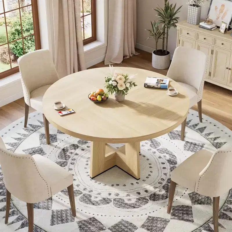Mesa de comedor redonda de 47", negro / natural / nogal, 4 a 6 plazas