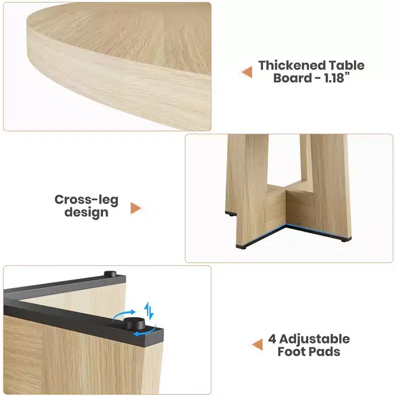 Mesa de comedor redonda de 47", negro / natural / nogal, 4 a 6 plazas