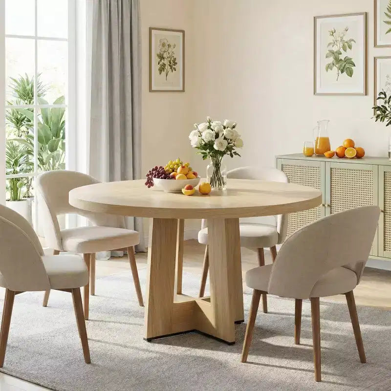 Mesa de comedor redonda de 47", negro / natural / nogal, 4 a 6 plazas