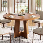 Mesa de comedor redonda de 47", negro / natural / nogal, 4 a 6 plazas