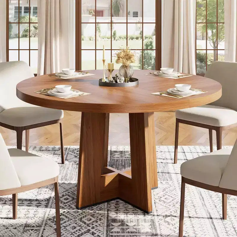 Mesa de comedor redonda de 47", negro / natural / nogal, 4 a 6 plazas