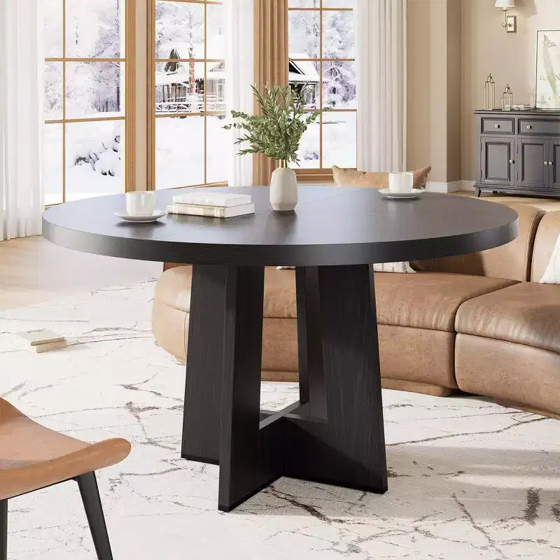 Mesa de comedor redonda de 47", negro / natural / nogal, 4 a 6 plazas