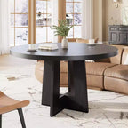 Mesa de comedor redonda de 47", negro / natural / nogal, 4 a 6 plazas