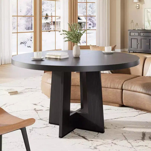 Mesa de comedor redonda de 47", negro / natural / nogal, 4 a 6 plazas