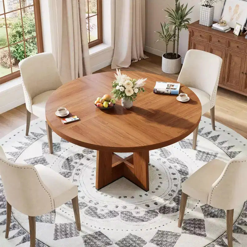 Mesa de comedor redonda de 47", negro / natural / nogal, 4 a 6 plazas