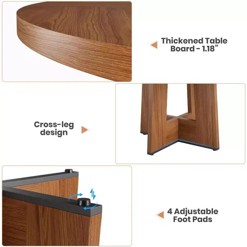 Mesa de comedor redonda de 47", negro / natural / nogal, 4 a 6 plazas