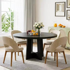 Mesa de comedor redonda de 47", negro / natural / nogal, 4 a 6 plazas