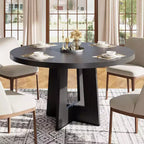 Mesa de comedor redonda de 47", negro / natural / nogal, 4 a 6 plazas