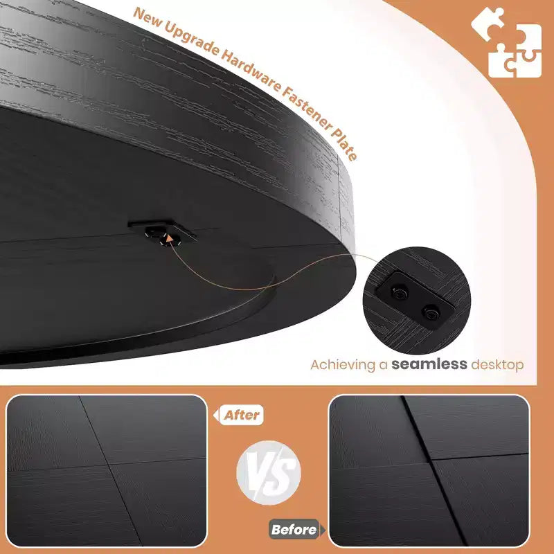 Mesa de comedor redonda de 47", negro / natural / nogal, 4 a 6 plazas