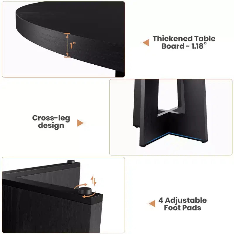 Mesa de comedor redonda de 47", negro / natural / nogal, 4 a 6 plazas
