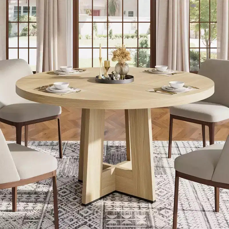 Mesa de comedor redonda de 47", negro / natural / nogal, 4 a 6 plazas