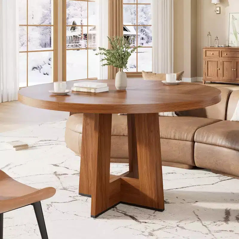 Mesa de comedor redonda de 47", negro / natural / nogal, 4 a 6 plazas