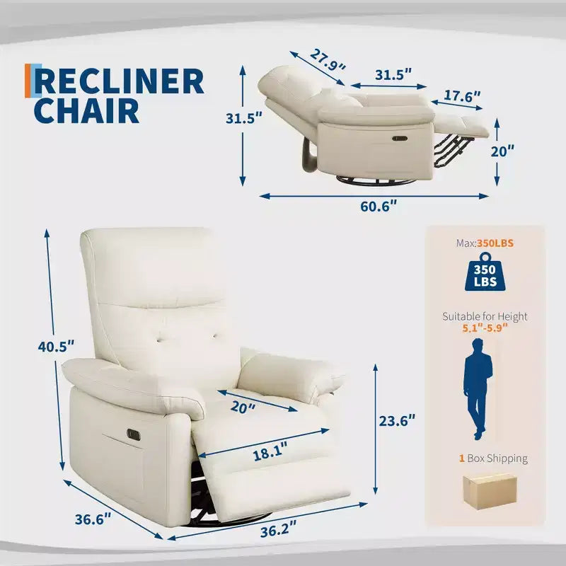 Sillón reclinable giratorio mecedor de tela gris, deslizador de 270°, con botones, 1 persona