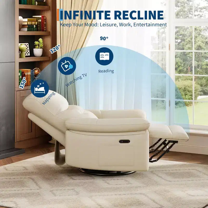 Sillón reclinable giratorio mecedor de tela gris, deslizador de 270°, con botones, 1 persona