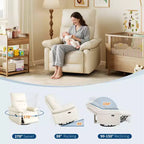 Sillón reclinable giratorio mecedor de tela gris, deslizador de 270°, con botones, 1 persona
