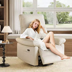 Sillón reclinable giratorio mecedor de tela gris, deslizador de 270°, con botones, 1 persona