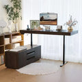 Hitow Dark Wood-Grain L-Shaped Standing Desk: Electric Height Adjustment + Storage Cabinet  Ergonomic Workstation for Home