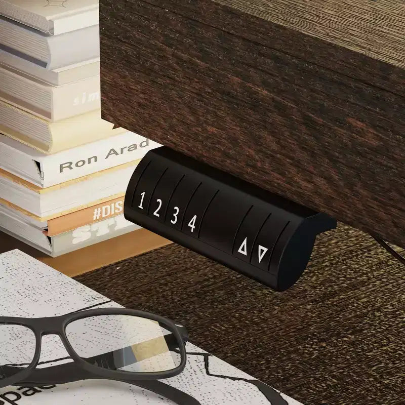 Escritorio Elevable Eléctrico en Forma de L de Madera Oscura con Armario de Almacenamiento – 1 Persona