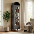 73 in Tall Narrow Arched Metal Cabinet, Modern Black Storage with Glass Door Drawer, Versatile Pantry Bookcase for Living Room Kitchen