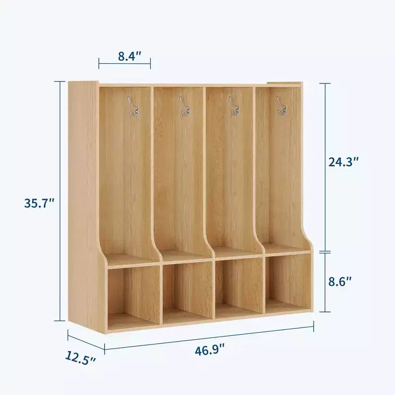 Taquilla con 4 compartimentos y 8 perchas, marrón/blanco, para niños