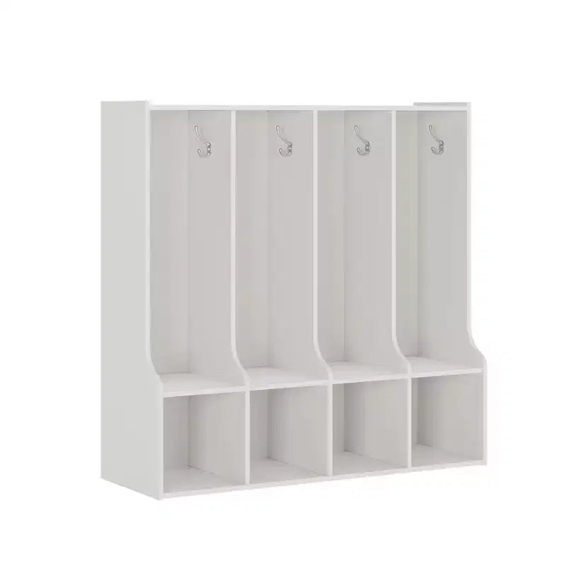 Taquilla con 4 compartimentos y 8 perchas, marrón/blanco, para niños