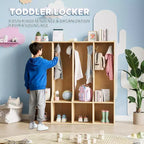Taquilla con 4 compartimentos y 8 perchas, marrón/blanco, para niños
