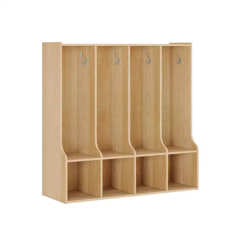 Taquilla con 4 compartimentos y 8 perchas, marrón/blanco, para niños