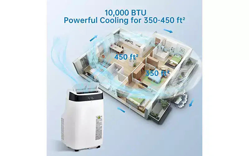Climatiseur portatif GUSTOWAVE de 10 000 BTU – Climatiseur 3 en 1 avec télécommande, déshumidificateur et ventilateur, refroidit jusqu'à 42 m², silencieux, minuterie 24h