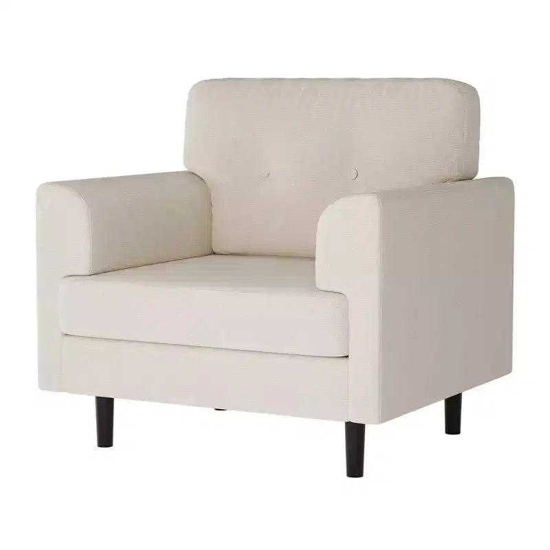 Sillón tapizado de lino verde/blanco, asiento individual, para sala de estar y dormitorio
