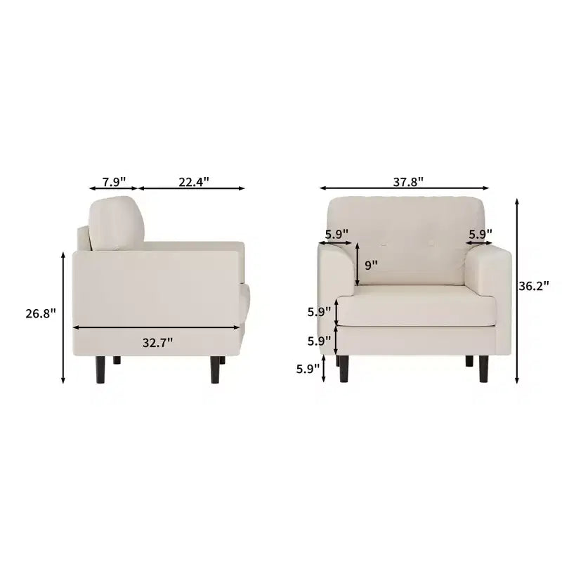 Sillón tapizado de lino verde/blanco, asiento individual, para sala de estar y dormitorio
