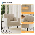 Sillón tapizado de lino verde/blanco, asiento individual, para sala de estar y dormitorio