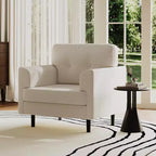 Sillón tapizado de lino verde/blanco, asiento individual, para sala de estar y dormitorio