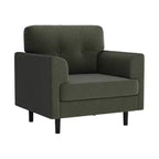 Sillón tapizado de lino verde/blanco, asiento individual, para sala de estar y dormitorio
