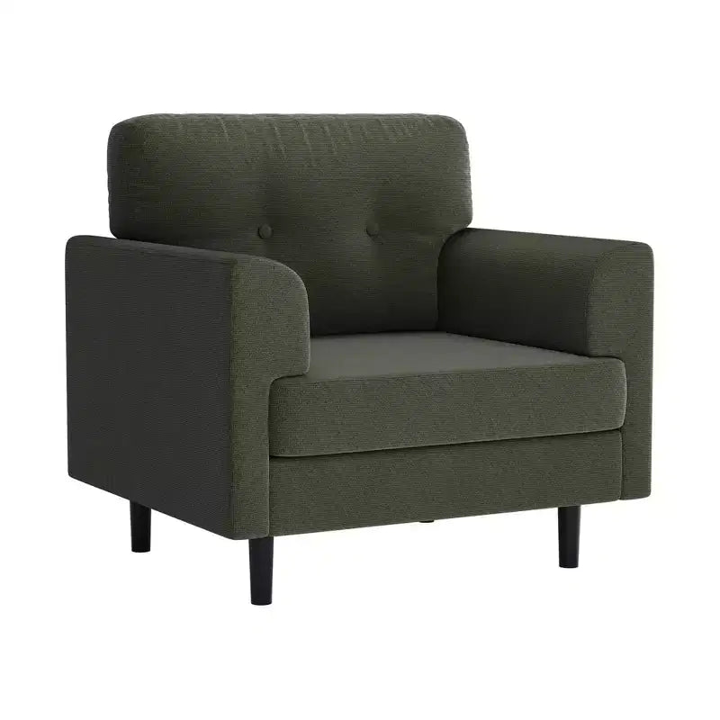 Sillón tapizado de lino verde/blanco, asiento individual, para sala de estar y dormitorio