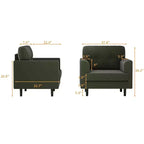 Sillón tapizado de lino verde/blanco, asiento individual, para sala de estar y dormitorio