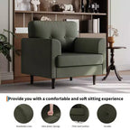Sillón tapizado de lino verde/blanco, asiento individual, para sala de estar y dormitorio