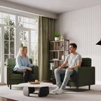 Sillón tapizado de lino verde/blanco, asiento individual, para sala de estar y dormitorio
