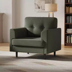 Sillón tapizado de lino verde/blanco, asiento individual, para sala de estar y dormitorio
