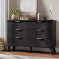 Dresser for Bedroom with 6 Deep Drawers, Modern Chest of Drawers, Wooden Dresser TV Stand, Curved Profile Design, for Living Room, Hallway, Black