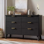 Dresser for Bedroom with 6 Deep Drawers, Modern Chest of Drawers, Wooden Dresser TV Stand, Curved Profile Design, for Living Room, Hallway, Black