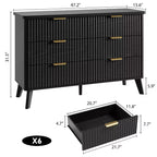 Cómoda de 6 cajones negra estriada – Madera de ingeniería, uso individual