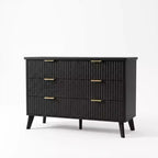 Cómoda de 6 cajones negra estriada – Madera de ingeniería, uso individual