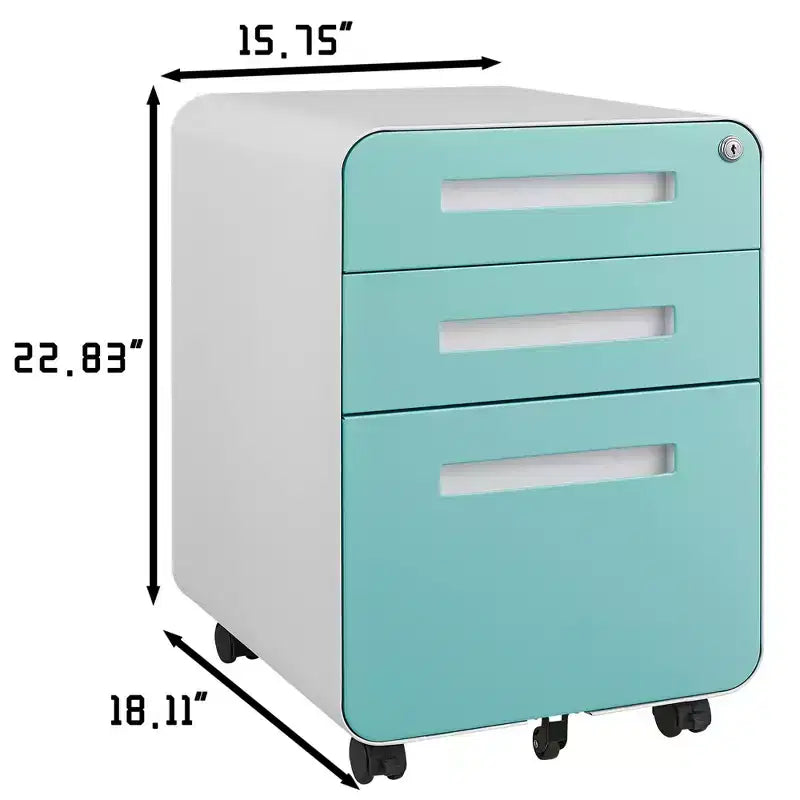 Archivador rodante de 3 cajones con cerradura – Negro/Azul/Naranja/Blanco, debajo del escritorio, 1 usuario