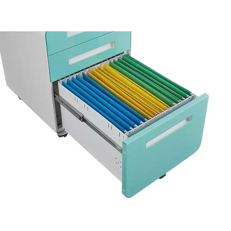 Archivador rodante de 3 cajones con cerradura – Negro/Azul/Naranja/Blanco, debajo del escritorio, 1 usuario