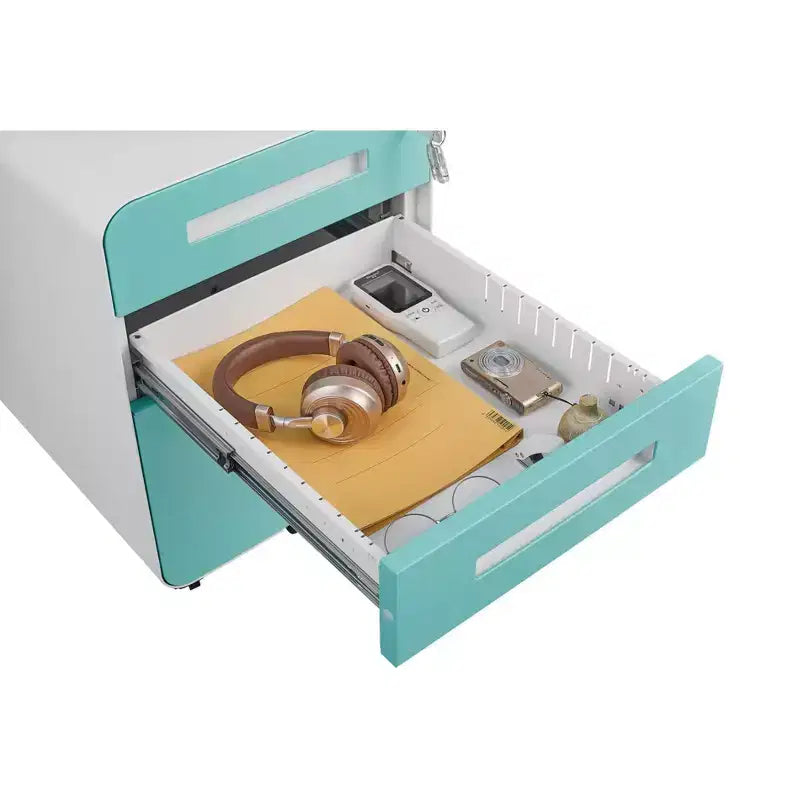 Archivador rodante de 3 cajones con cerradura – Negro/Azul/Naranja/Blanco, debajo del escritorio, 1 usuario