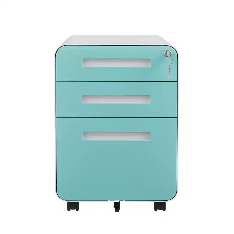 Archivador rodante de 3 cajones con cerradura – Negro/Azul/Naranja/Blanco, debajo del escritorio, 1 usuario