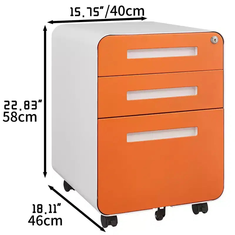 Archivador rodante de 3 cajones con cerradura – Negro/Azul/Naranja/Blanco, debajo del escritorio, 1 usuario