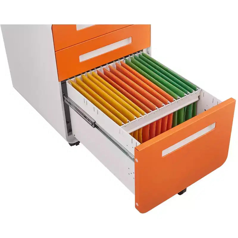 Archivador rodante de 3 cajones con cerradura – Negro/Azul/Naranja/Blanco, debajo del escritorio, 1 usuario
