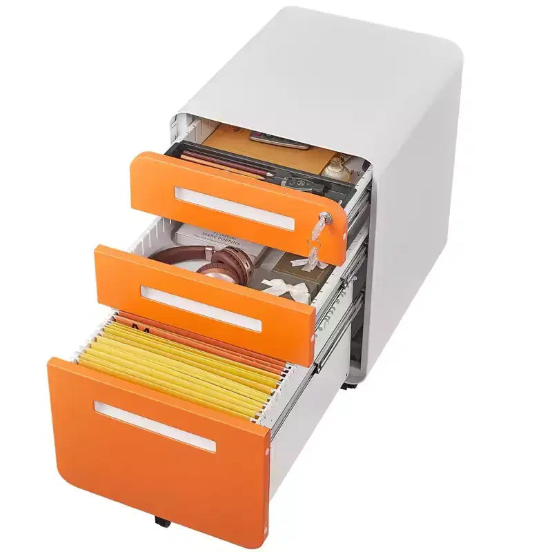 Archivador rodante de 3 cajones con cerradura – Negro/Azul/Naranja/Blanco, debajo del escritorio, 1 usuario