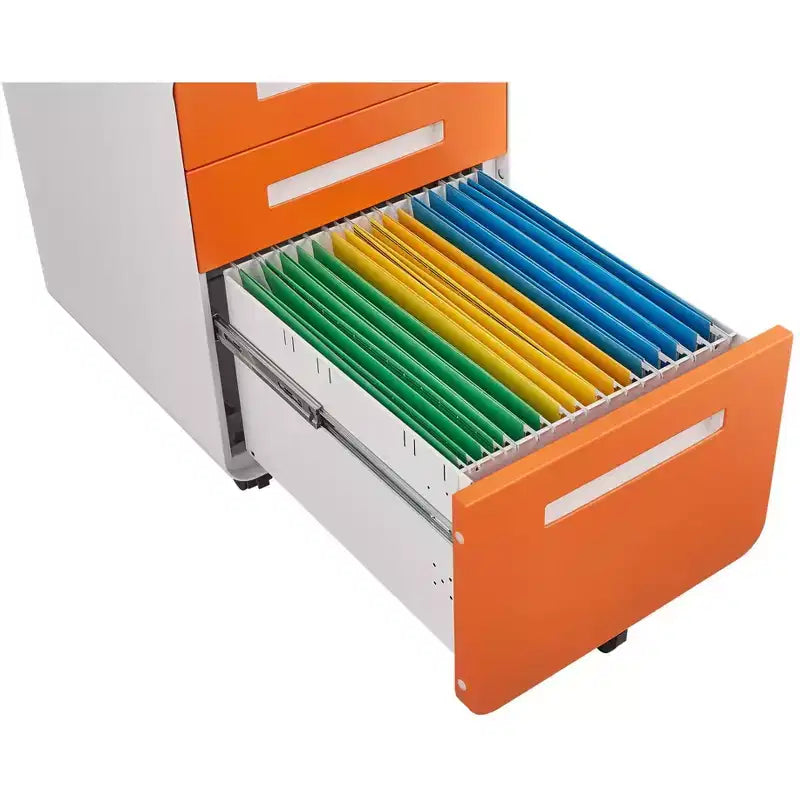 Archivador rodante de 3 cajones con cerradura – Negro/Azul/Naranja/Blanco, debajo del escritorio, 1 usuario